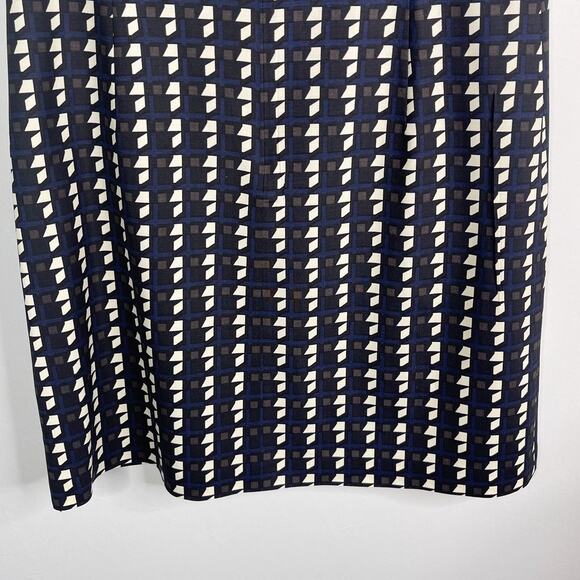 Theory 10 Black Blue Jatinn Geometric Plaid Tile Print Shift Dress Short Sleeve - Picture 7 of 11